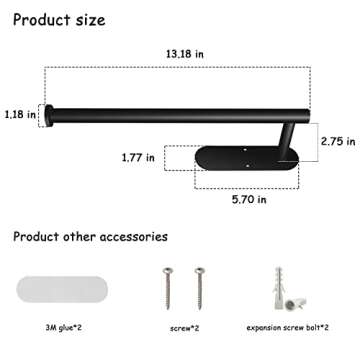 MACAJICHO Wall-Mounted Paper Towel Holder - 13 Inch Black