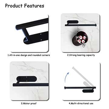 MACAJICHO Wall-Mounted Paper Towel Holder - 13 Inch Black