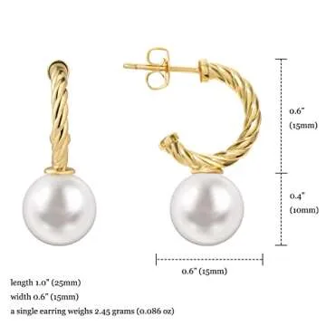 MESOVOR Pearl Drop Earrings for Women, 18K Gold Plated Twisted C Shape Gold Hoop Earrings Jewelry Gi...
