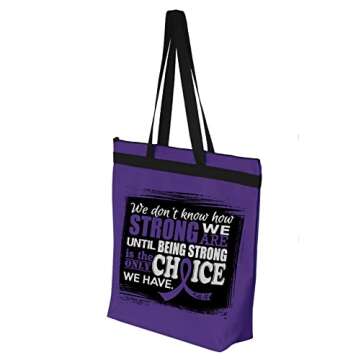 Fight Like a Girl How Strong We Are Darcey Tote Bag for Lupus, Pancreatic Cancer, Epilepsy Awareness - Purple Ribbon