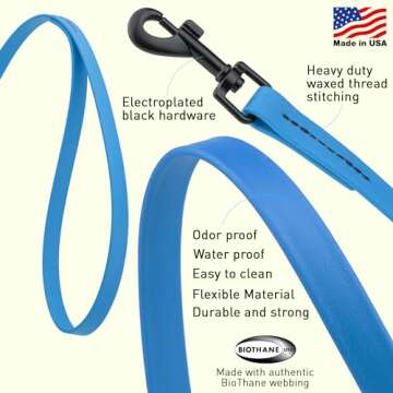 Dogline Biothane Waterproof Dog Leash 2/4/6 Ft Strong Coated Nylon Webbing with Black Hardware Odor-...