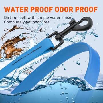 Dogline Biothane Waterproof Dog Leash 2/4/6 Ft Strong Coated Nylon Webbing with Black Hardware Odor-Proof Easy to Clean High Performance for Small or Large Dogs Made in USA, Cerulean Blue