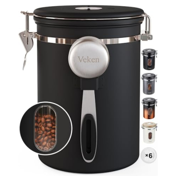 Veken Coffee Canister with Window, Airtight Stainless Steel Kitchen Food Storage Container, Date Tra...