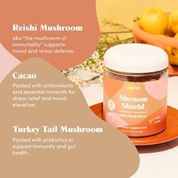 GOLDE Pure Matcha - 100% Pure Japanese Ceremonial Grade Matcha Green Tea Powder Shroom Shield - Superfood with Turkey Tail Mushroom, Reishi Mushroom Extract, Cacao and Coconut Milk Powder