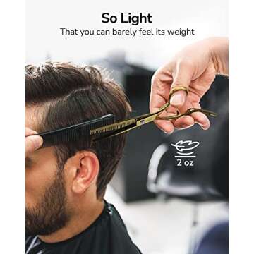 Hair Thinning Scissors Cutting Teeth Shears Professional Barber ULG Hairdressing Texturizing Salon Razor Edge Scissor Japanese Stainless Steel with Detachable Finger Ring 6.5 inch, Gold