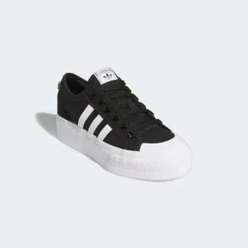 adidas Originals Women's Nizza Platform, Black/White/White, 9