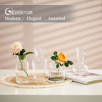 Modern Clear Glass Bud Vase Set: Glasseam 8Pcs Small Mini Flower Centerpieces Vases Handmade Decorat...