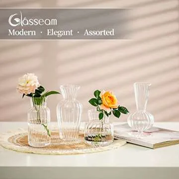 Modern Clear Glass Bud Vase Set: Glasseam 8Pcs Small Mini Flower Centerpieces Vases Handmade Decorat...