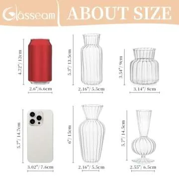 Modern Clear Glass Bud Vase Set: Glasseam 8Pcs Small Mini Flower Centerpieces Vases Handmade Decorative Cute Short Window Home Decor for Wedding Reception Dining Table Single Rose