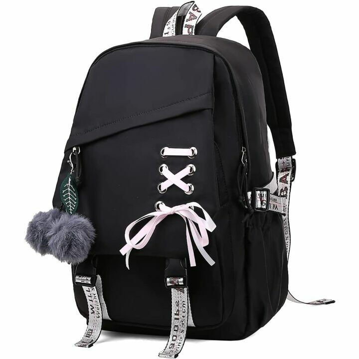 FENGDONG Girls School Backpack - Casual Black Daypack