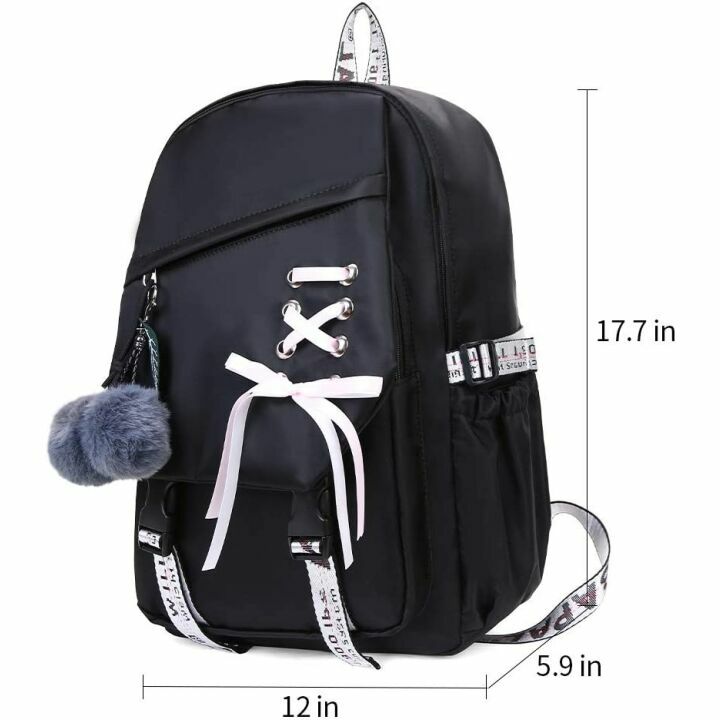 FENGDONG Girls School Backpack - Casual Black Daypack