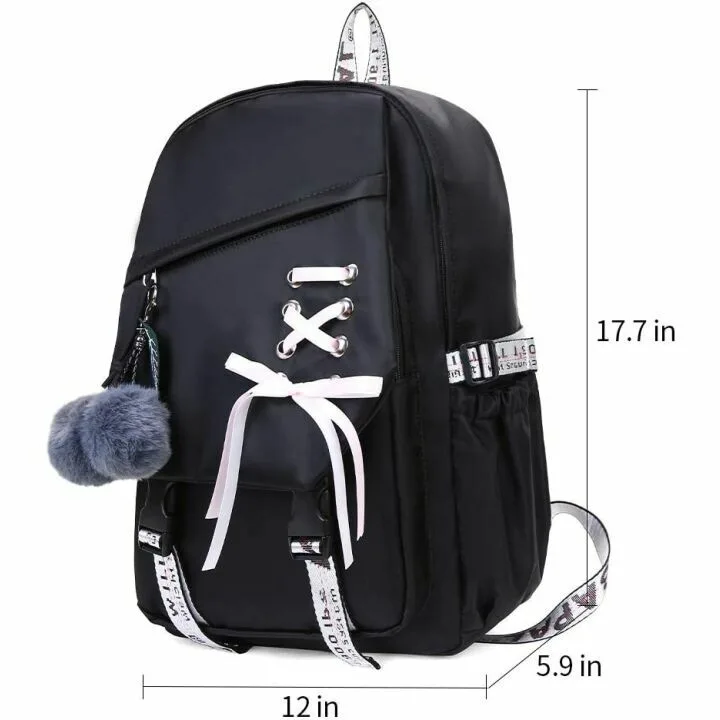 FENGDONG Girls School Backpack - Casual Black Daypack