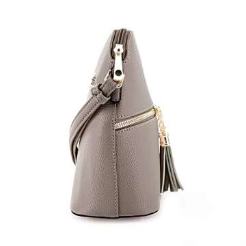 SG SUGU Lunar Lightweight Medium Dome Crossbody Bag Shoulder Bag with Double Tassels | Zipper Pocket | Adjustable Strap|Khaki