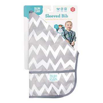 Bumkins Sleeved Bib for Girl or Boy, Baby and Toddler for 6-24 Mos, Essential Must Have for Eating, Feeding, Baby Led Weaning Supplies, Long Sleeve Mess Saving Food Catcher, Soft Fabric, Gray Chevron