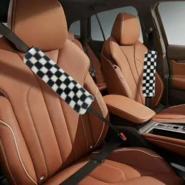VILYGO 2PCS Black and White Checkered Soft Auto Seat Belt Cover Seatbelt Shoulder Pad for A More Comfortable Driving,Suitable for Car Interior Accessorie