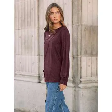 AUTOMET Women's Stylish Pleated Long Sleeve Top