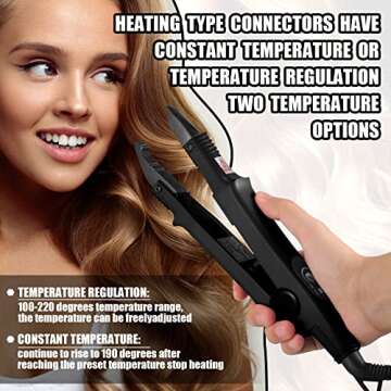 Zhehao Fusion Hair Extensions Tool US Plug Hair Extensions Tools Professional Fusion Heat Iron Connector Wand U Tip Hair Extensions with 2 Bags Keratin Glue Granule Beads for Hair Extensions