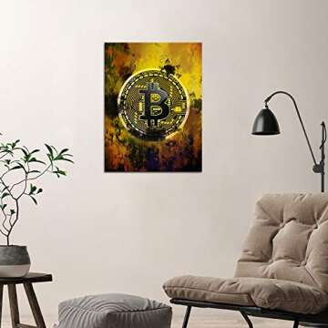 Inspirational Motivational Posters Bitcoin Canvas Painting Hodl Crypto Btc Wall Art Pictures Modern Prints Wooden Artwork Home Decor for Living Room Bedroom Office Framed Ready to Hang (18¡±Wx24¡±H)