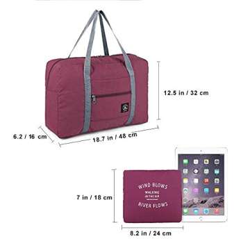 2 pack Foldable Travel Duffel Bag with Fixed on the Trolley Case, Waterproof Luggage Travel Bag, Lightweight Carry On Bag for Sports, Vacation, Shopping, Gym (wine red, light blue)