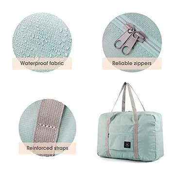 2 pack Foldable Travel Duffel Bag with Fixed on the Trolley Case, Waterproof Luggage Travel Bag, Lightweight Carry On Bag for Sports, Vacation, Shopping, Gym (wine red, light blue)