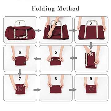 2 pack Foldable Travel Duffel Bag with Fixed on the Trolley Case, Waterproof Luggage Travel Bag, Lightweight Carry On Bag for Sports, Vacation, Shopping, Gym (wine red, light blue)