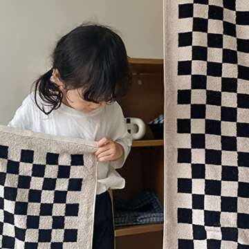 Checkered Hand Towels Minimalist Checkerboard Fingertip Towels Bath Towel Set for Bathroom Dorm Teens (Hand Towels, Black White)