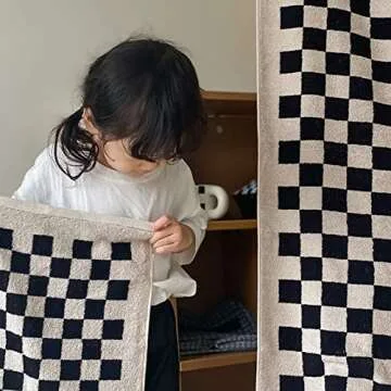 Checkered Hand Towels Minimalist Checkerboard Fingertip Towels Bath Towel Set for Bathroom Dorm Teens (Hand Towels, Black White)