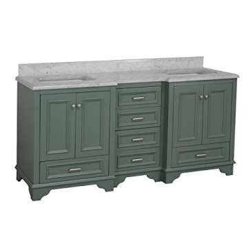 Kitchen Bath Collection Nantucket 72-inch Double Bathroom Vanity (Carrara/Sage Green): Includes Sage Green Cabinet with Authentic Italian Carrara Marble Countertop and White Ceramic Sinks