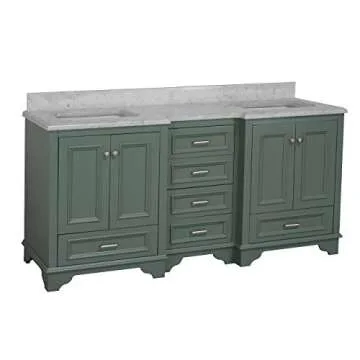 Kitchen Bath Collection Nantucket 72-inch Double Bathroom Vanity (Carrara/Sage Green): Includes Sage Green Cabinet with Authentic Italian Carrara Marble Countertop and White Ceramic Sinks