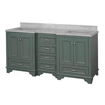 Kitchen Bath Collection Nantucket 72-inch Double Bathroom Vanity (Carrara/Sage Green): Includes Sage Green Cabinet with Authentic Italian Carrara Marble Countertop and White Ceramic Sinks
