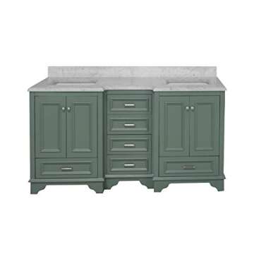 Kitchen Bath Collection Nantucket 72-inch Double Bathroom Vanity (Carrara/Sage Green): Includes Sage Green Cabinet with Authentic Italian Carrara Marble Countertop and White Ceramic Sinks