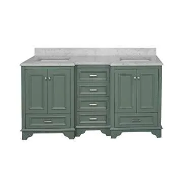 Kitchen Bath Collection Nantucket 72-inch Double Bathroom Vanity (Carrara/Sage Green): Includes Sage Green Cabinet with Authentic Italian Carrara Marble Countertop and White Ceramic Sinks