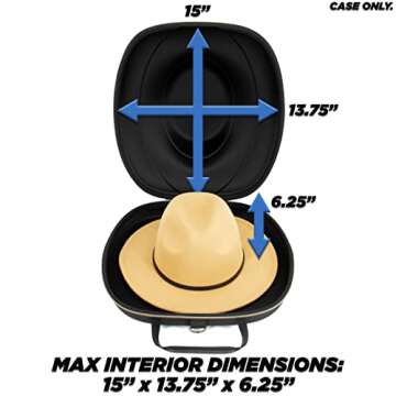 CASEMATIX Hat Case for Fedora, Panama, Bowler Hats and More - Hard Shell Hat Travel Case with Carry Strap, Luggage Strap, ID Slot and Protective Insert for Hats With Brims Up To 3"