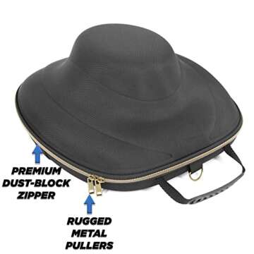 CASEMATIX Hat Case for Fedora, Panama, Bowler Hats and More - Hard Shell Hat Travel Case with Carry Strap, Luggage Strap, ID Slot and Protective Insert for Hats With Brims Up To 3"