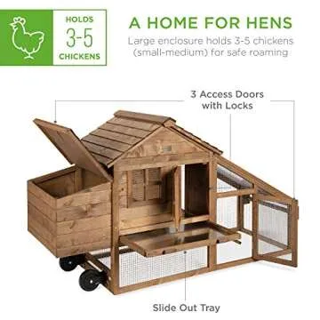 Mobile Fir Wood Chicken Coop for 3-5 Hens Outdoor