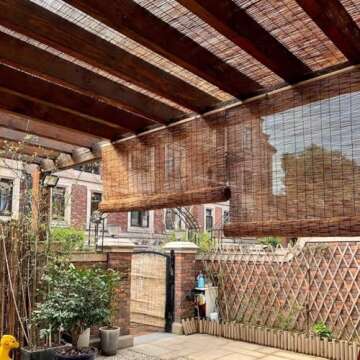 Blackout Bamboo Roller Shades for Indoor/Outdoor, Bamboo Blinds for Patio 24" 28" 30" 32" 36" 40" 42" 46" 48" 51" 53" 54" 60" 72" Wide, Natural Bamboo Roll Up Curtain Woven Custom Shades Cordless