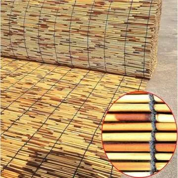 Blackout Bamboo Roller Shades for Indoor/Outdoor, Bamboo Blinds for Patio 24" 28" 30" 32" 36" 40" 42" 46" 48" 51" 53" 54" 60" 72" Wide, Natural Bamboo Roll Up Curtain Woven Custom Shades Cordless
