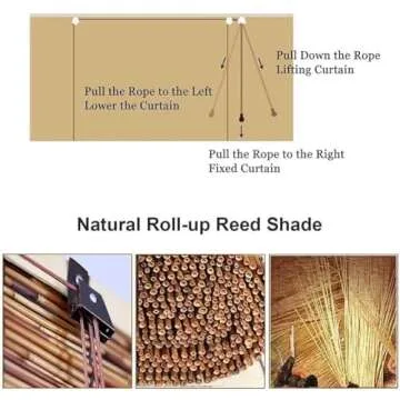 Blackout Bamboo Roller Shades for Indoor/Outdoor, Bamboo Blinds for Patio 24" 28" 30" 32" 36" 40" 42" 46" 48" 51" 53" 54" 60" 72" Wide, Natural Bamboo Roll Up Curtain Woven Custom Shades Cordless