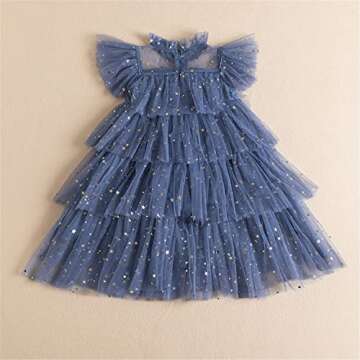 NNJXD Little Girl LayeBlue Tulle Dress Princess Girls Party Little Stars Dresses 1270 Blue 6-7 Years