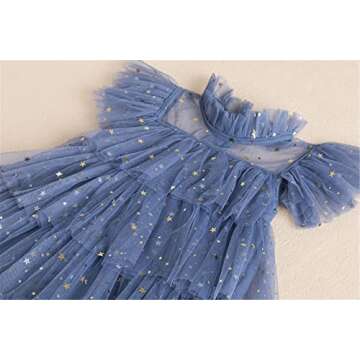 NNJXD Little Girl LayeBlue Tulle Dress Princess Girls Party Little Stars Dresses 1270 Blue 6-7 Years