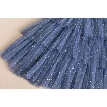 NNJXD Little Girl LayeBlue Tulle Dress Princess Girls Party Little Stars Dresses 1270 Blue 6-7 Years