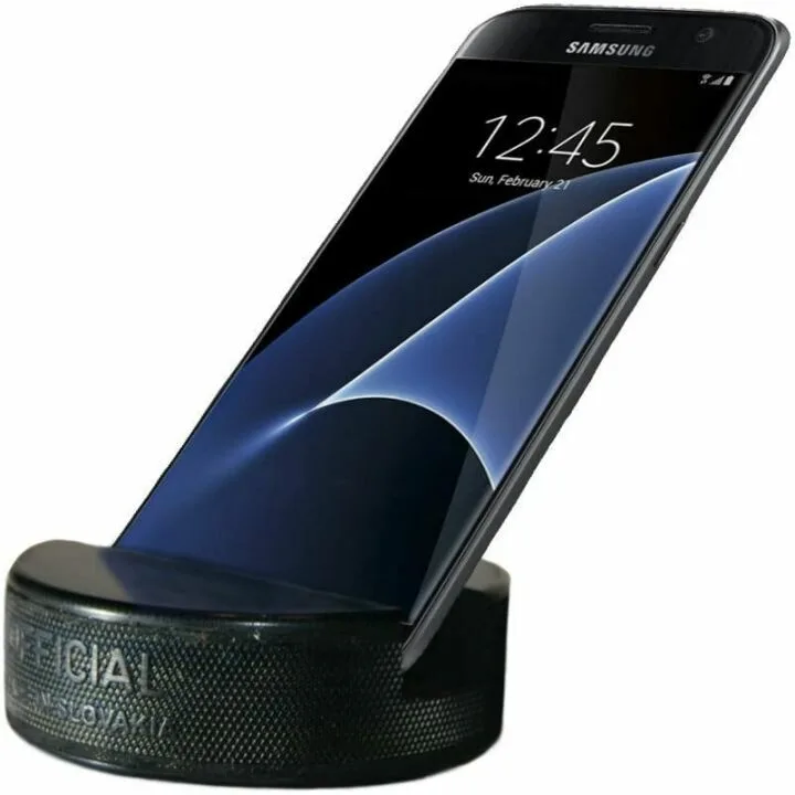 Indestructible Hockey Puck Cell Phone Stand