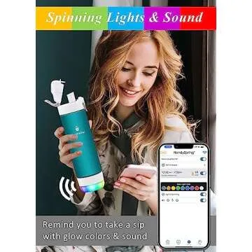 HANDYSPRING - Smart Water Bottle with Reminder to Drink Water - Lights and Sound (switchable) Spout Hydrate Glow Bottle 26 oz, Track Your Sips, Smart Hydration Reminder clear water bottle (white)