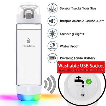 HANDYSPRING - Smart Water Bottle with Reminder to Drink Water - Lights and Sound (switchable) Spout Hydrate Glow Bottle 26 oz, Track Your Sips, Smart Hydration Reminder clear water bottle (white)