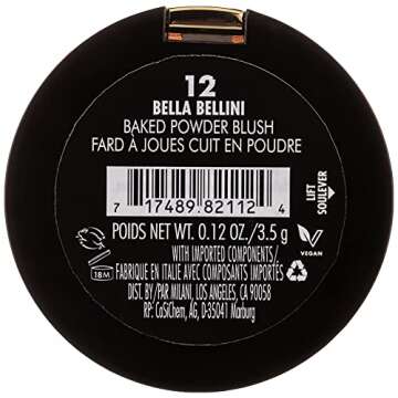 Milani Baked Blush - Bella Bellini (0.12 Ounce) Vegan, Cruelty-Free Powder Blush - Shape, Contour & Highlight Face for a Shimmery or Matte Finish