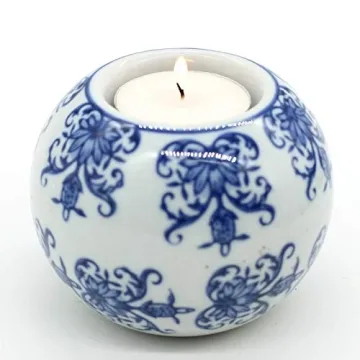 Elegant Blue and White Porcelain Candle Holder - Chinoiserie Style for Home Decor