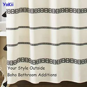 YoKii 78-Inch Tassel Shower Curtain for Stylish Bathrooms