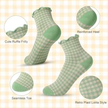GGSTDDUP Women Ruffle Roped Plaid Socks Set of 6
