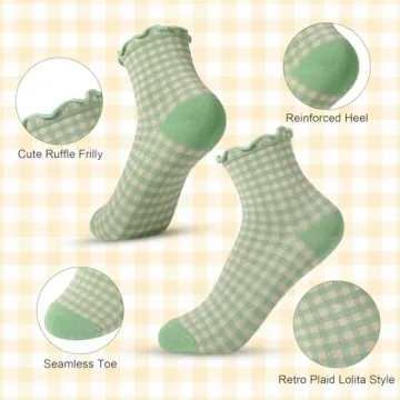 GGSTDDUP Women Ruffle Roped Plaid Socks Set of 6