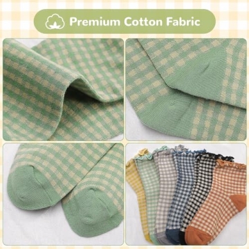 GGSTDDUP Women Ruffle Roped Plaid Socks Set of 6